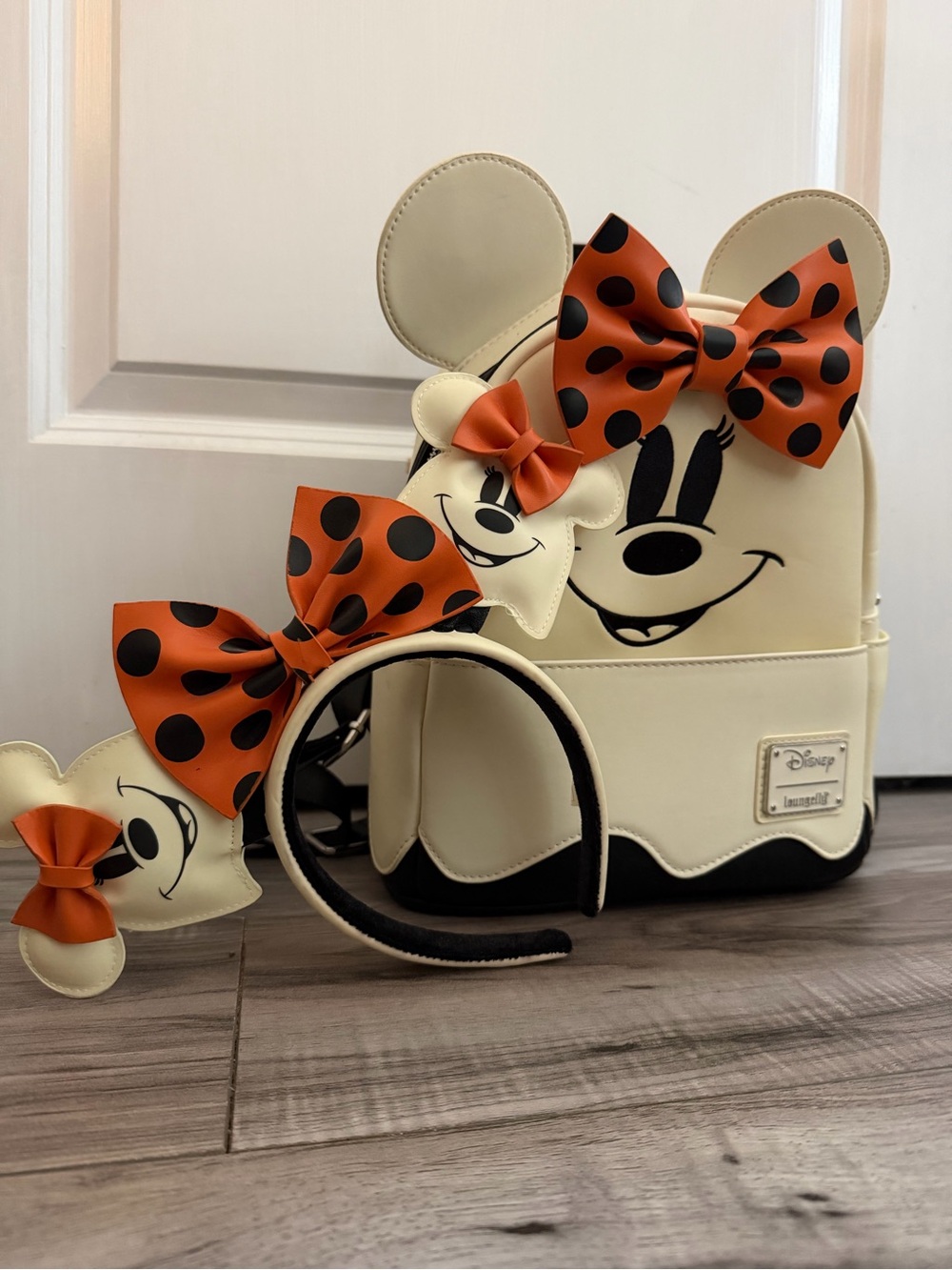 Disney x Loungefly Kids Cream Minnie Backpack with Orange Polka Dot Bow